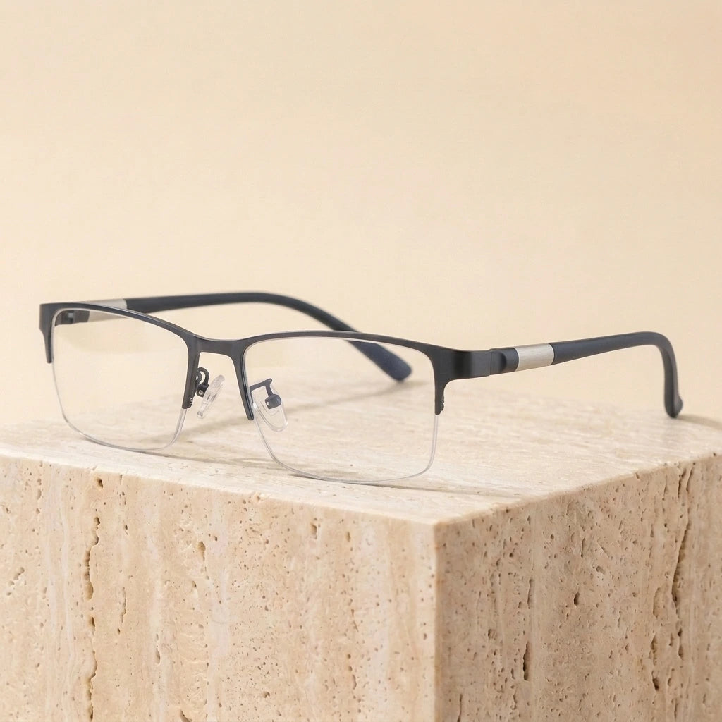 Bclear Men's Half Rim Rectangular Photochromic Reading Glasses P2442 - Gray