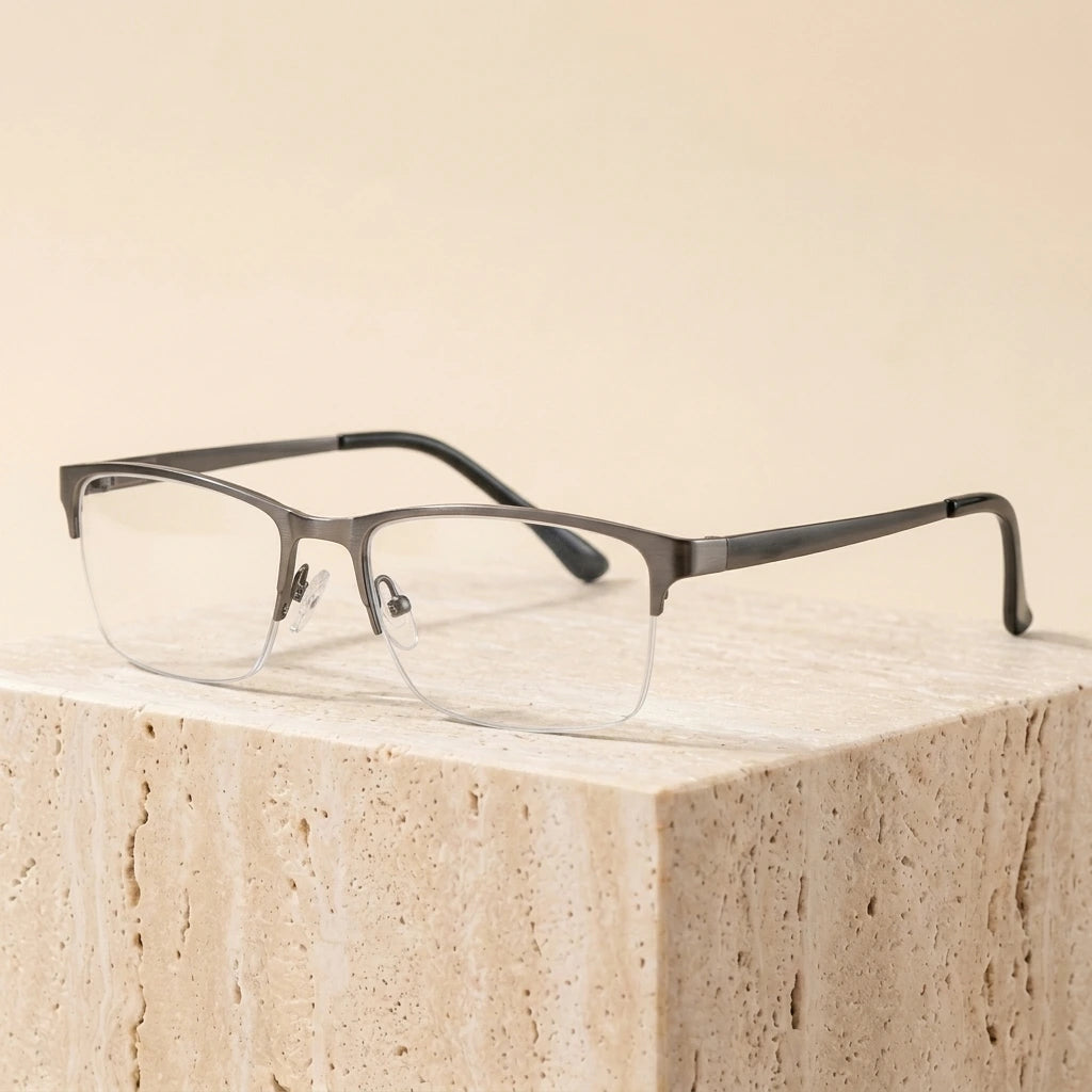 Brightzone Unisex Semi Rim Square Acetate Reading Glasses 2825 - Gray