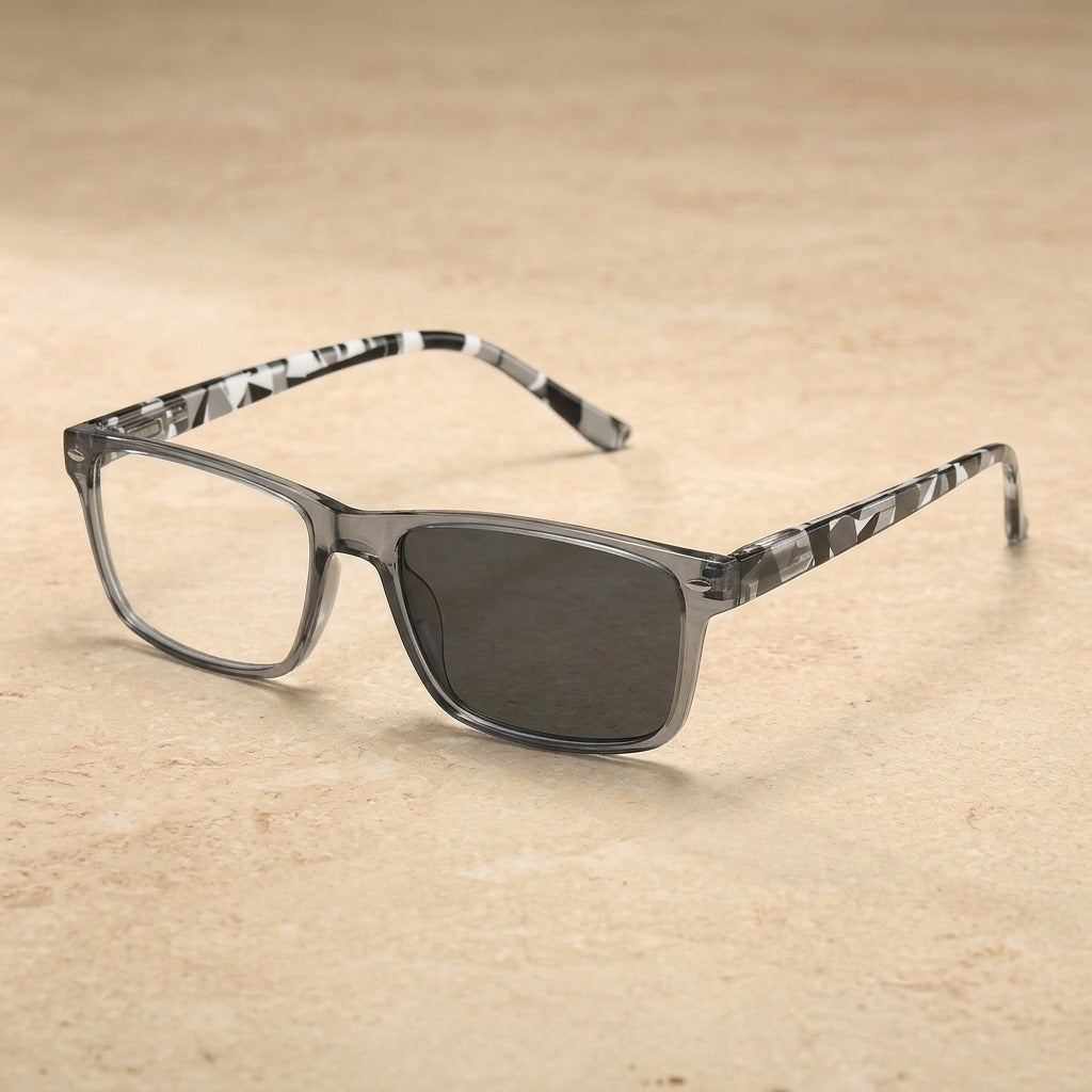 Kocolior Women's Full Rim Square Pc Alloy Photochromic Reading Glasses 525004 — PHOTO Gray