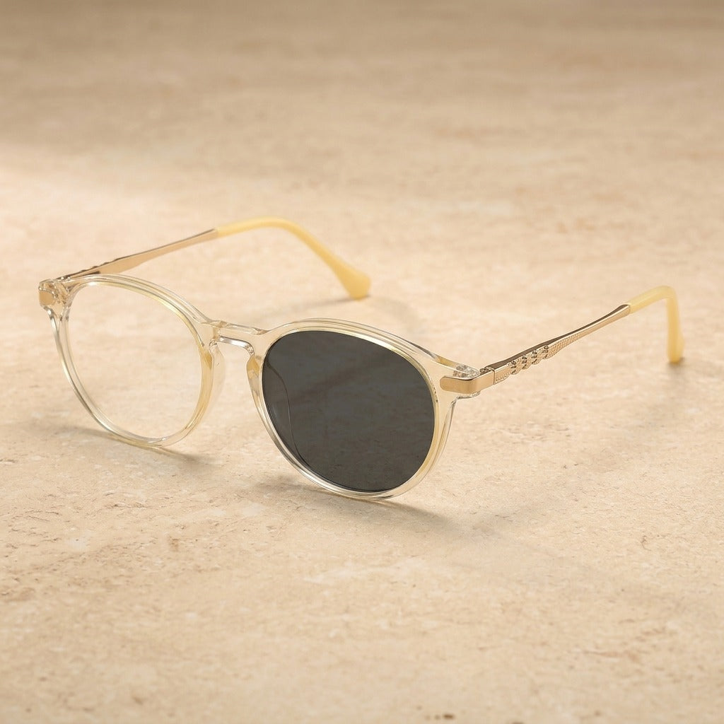 Kocolior Unisex Children's Full Rim Round Tr 90 Alloy Photochromic Reading Glasses 692127 — PHOTO Yellow