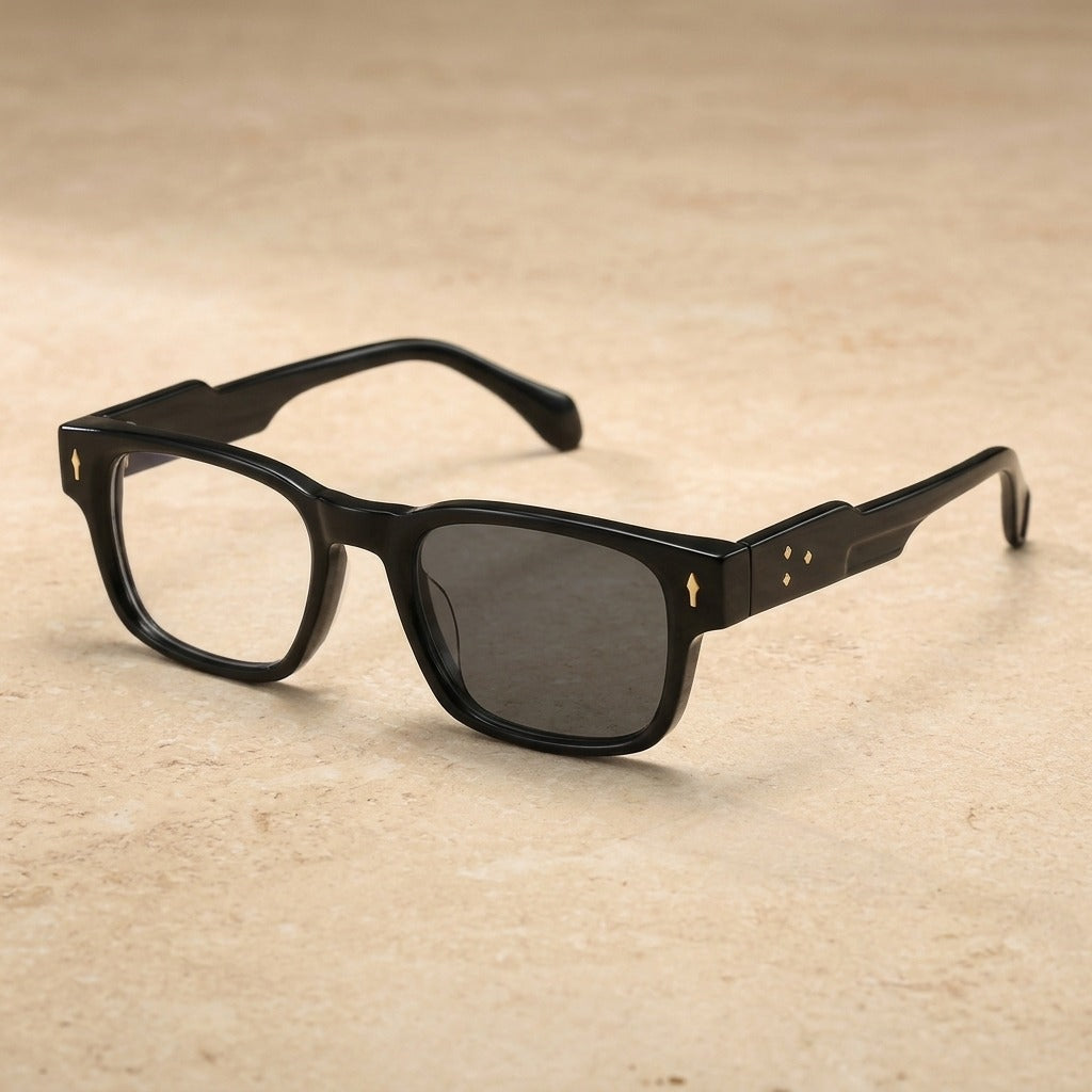 Kocolior Unisex Full Rim Rectangle Acetate Sunglasses 341000 — Photochromic  Black