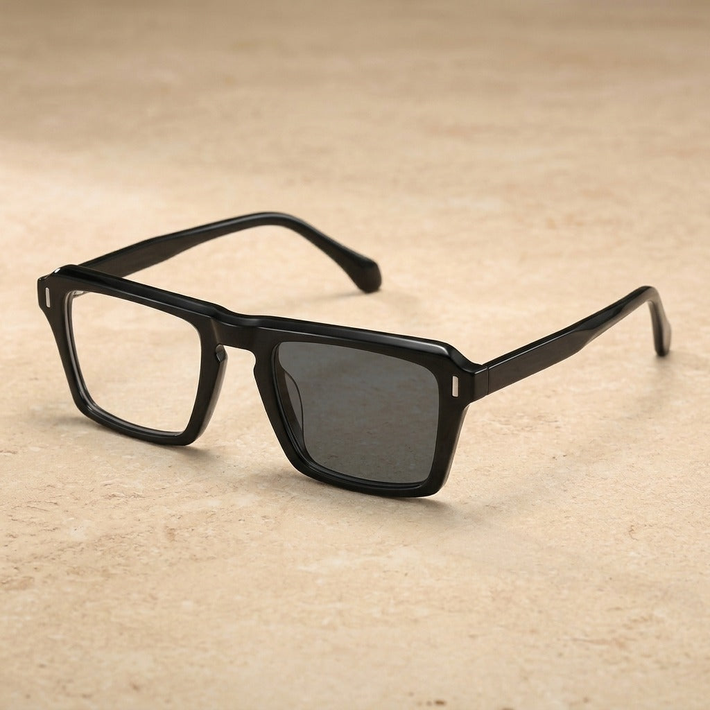 Kocolior Unisex Full Rim Square Brow Line Acetate Photochromic Reading Glasses 511049 — Photochromic Black