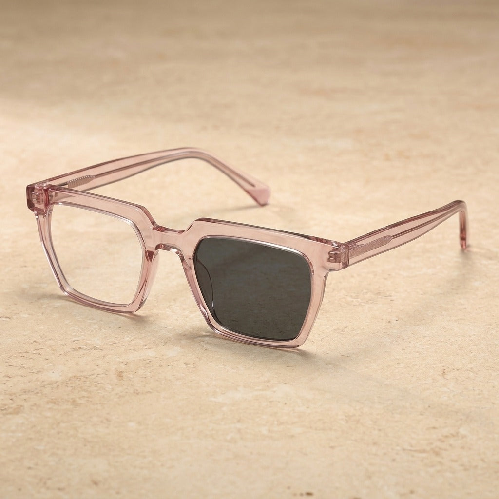 Kocolior Women's Full Rim Polygon Acetate Photochromic Reading Glasses 512144 — Photochromic Pink