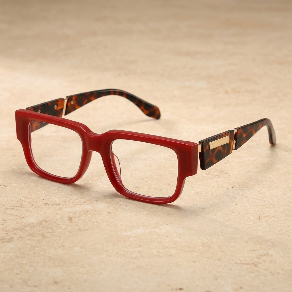 Kocolior 107400 Unisex Full Rim Flat Top Square Acetate Fibre Frames — Red