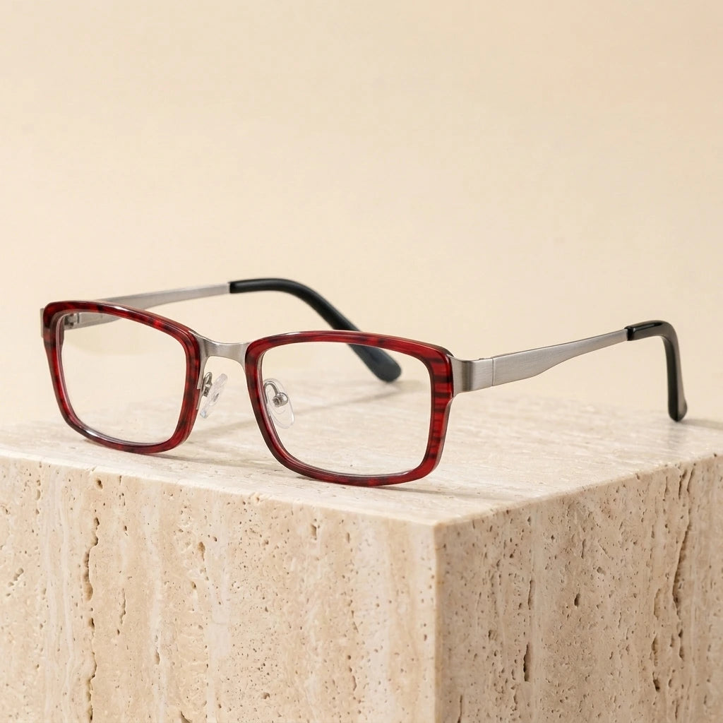 Cubojue Unisex Full Rim Rectangle Alloy Presbyopic Reading Glasses 2108p - Red