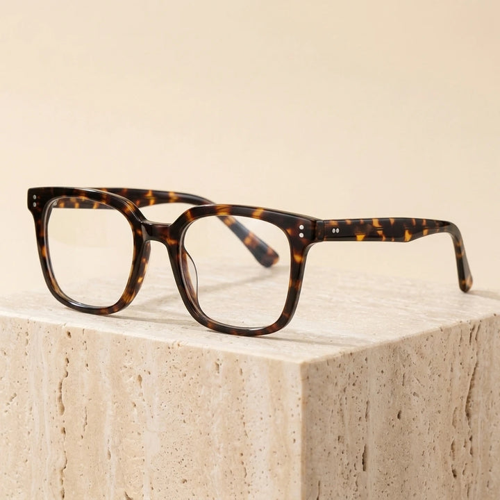 Cubojue Unisex Full Rim Square Oversized Tr 90 Titanium 152mm Myopic Reading Glasses Oz3320 - Tortoise