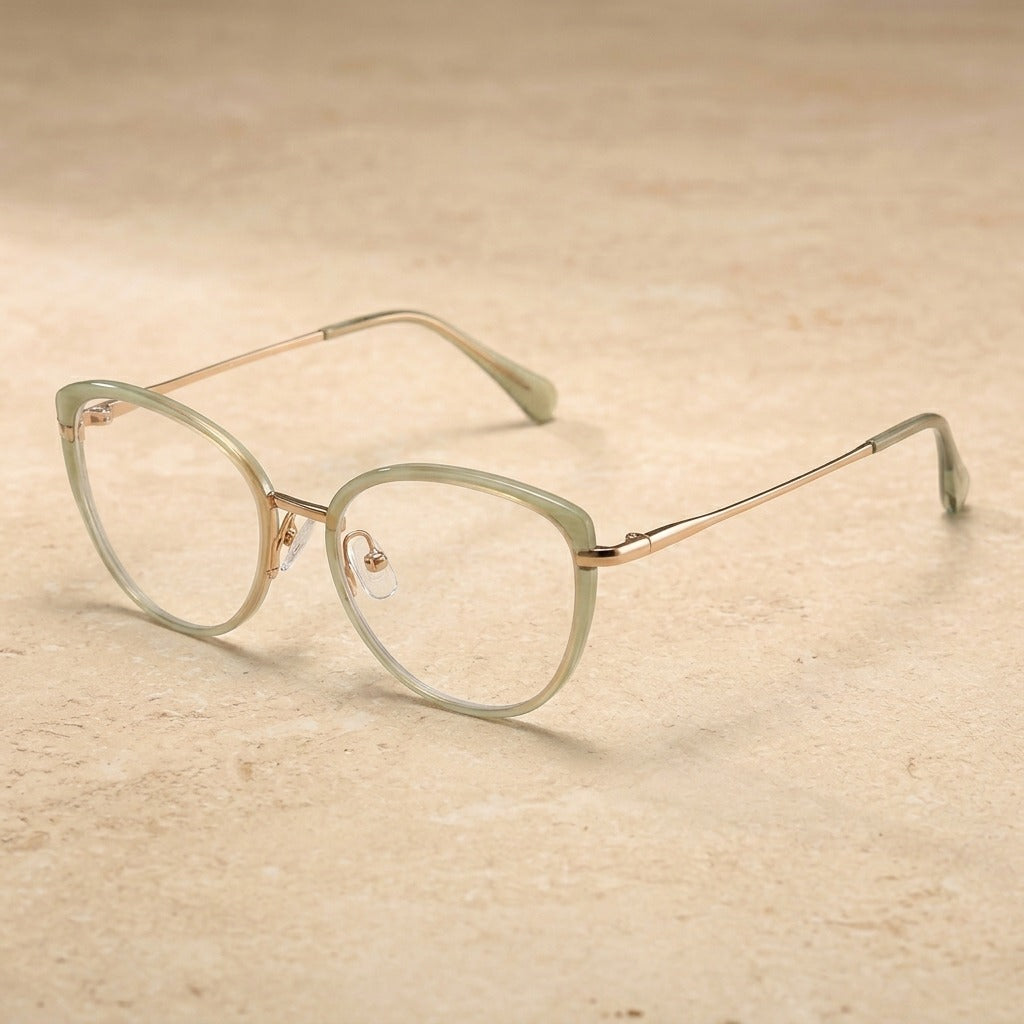 Kansept Women's Full Rim Oval Cat Eye Tr 90 Alloy Reading Glasses 75740 TQ5740C3 GREEN