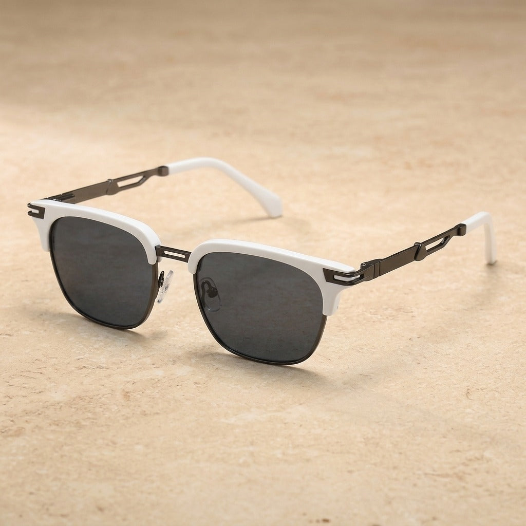 Kocolior 962800 Unisex Full Rim Square Steel Acetate Sunglasses — White  GRAY