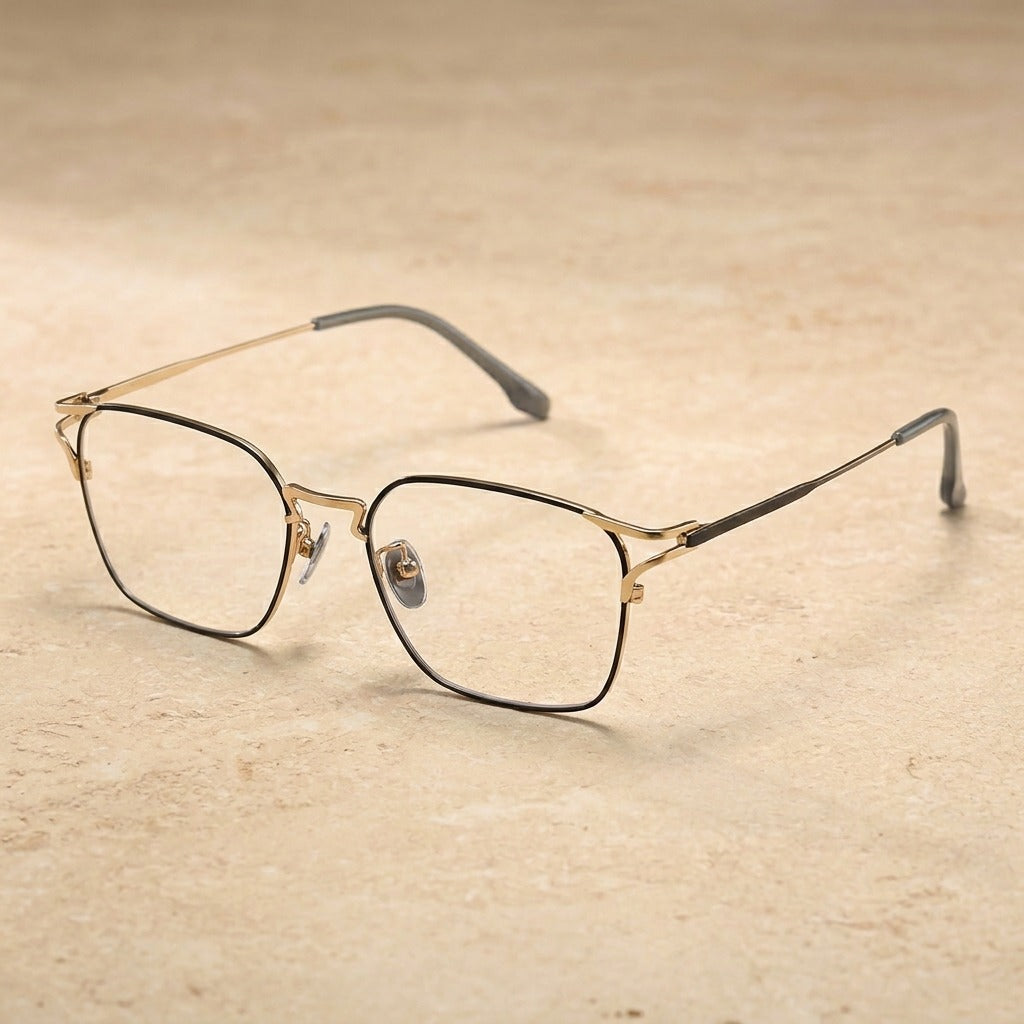 Kansept Men's Full Rim Polygon Square Titanium Reading Glasses 40038 Y0038 BLACK GOLD