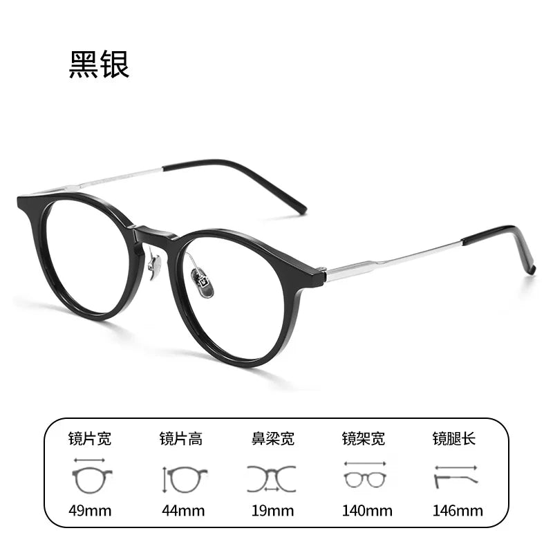 Bclear Unisex Full Rim Round Square Acetate Titanium Eyeglasses 298111.