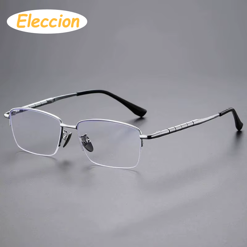 Eleccion Unisex Semi Rim Square Oval Titanium Eyeglasses 98279