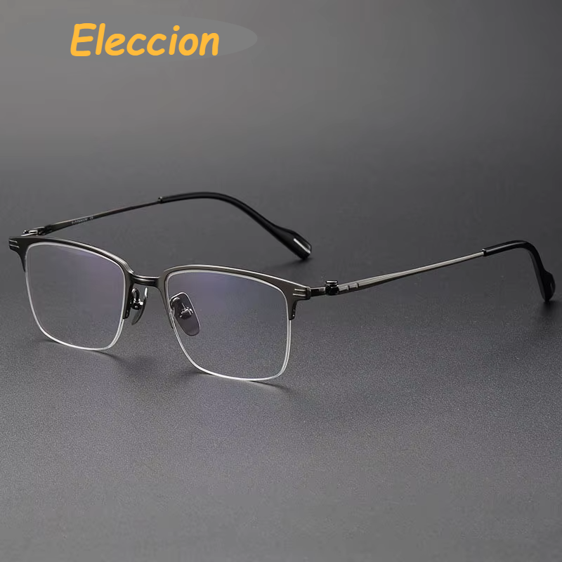 Eleccion Unisex Semi Rim Square Titanium Eyeglasses 74802 Semi Rim Eleccion Grey