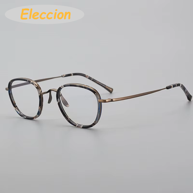 Eleccion Unisex Full Rim Polygon Oval Titanium Acetate Eyeglasses 94250