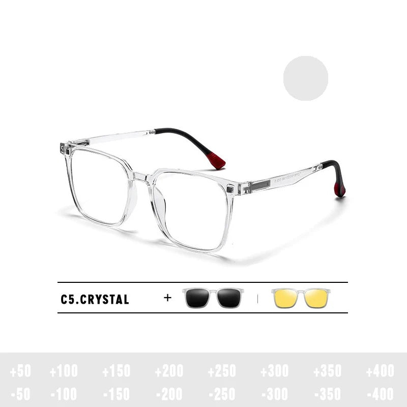 Kansept Unisex Full Rim Square Tr 90 Reading Glasses Clip On Polarized Sunglasses 2190.