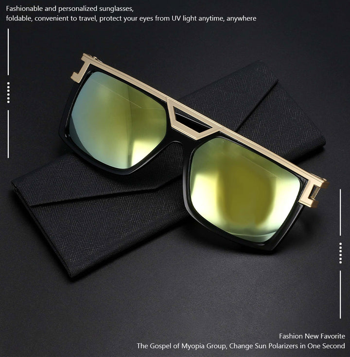 CCspace Mens Full Rim Large Rectangular Double Bridge Acetate Frame Sunglasses 54598 — view 1 | CCspace Sunglasses at FuzWeb