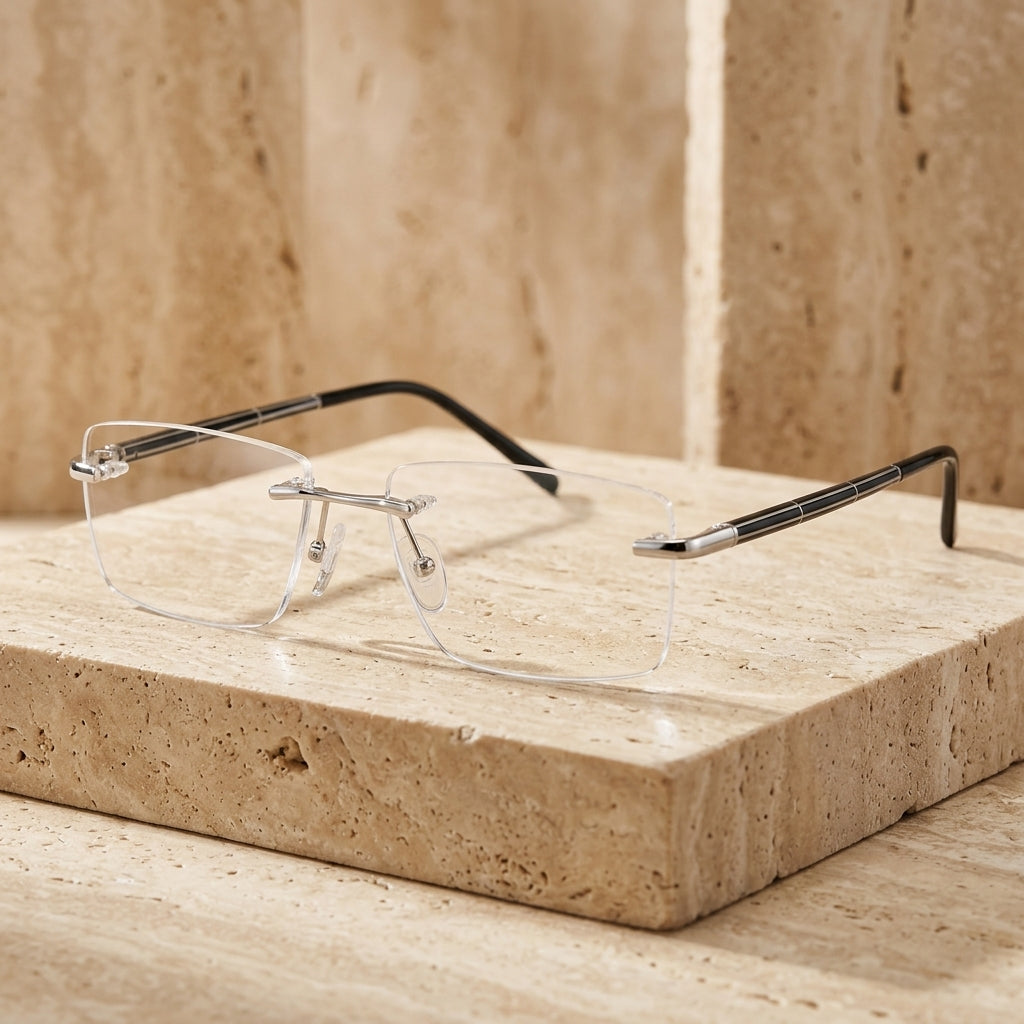 Chashma Ottica Unisex Rimless Square Titanium Eyeglasses 16069 - Silver