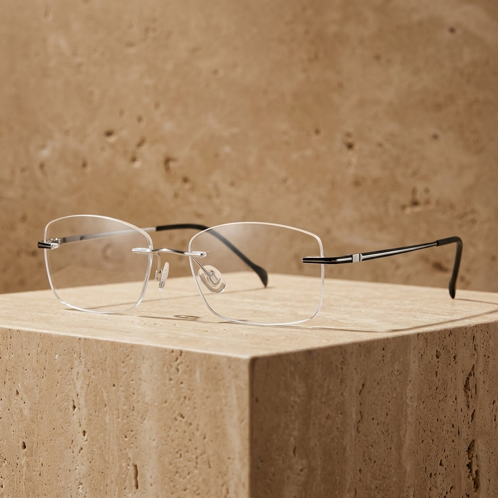Chashma Ottica Unisex Rimless Square Titanium Eyeglasses 16075 - Silver Black