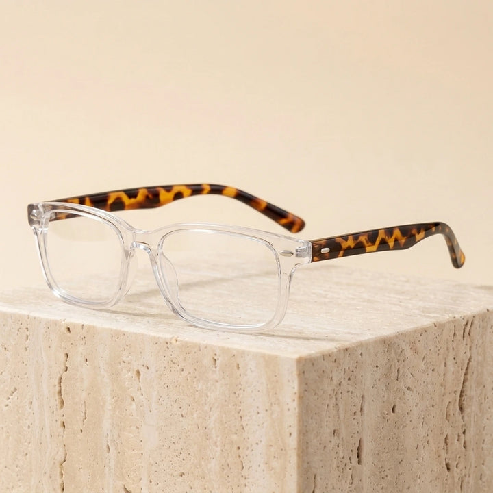 Cubojue Unisex Full Rim Square Oversized Tr 90 Titanium 152mm Myopic Reading Glasses Oz3320 - Clear Tortoise