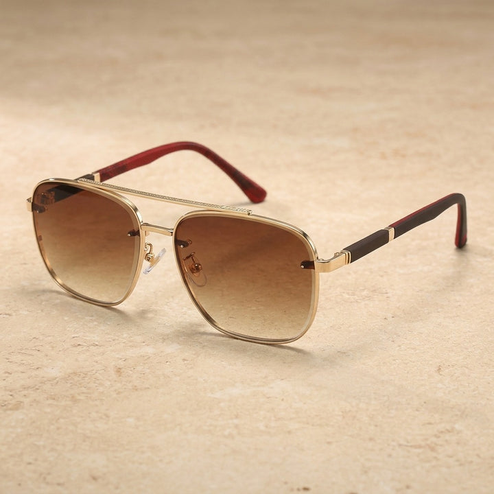 Kocolior 223290 Unisex Full Rim Square Double Bridge Steel Sunglasses — Gold GRADIENT TEA