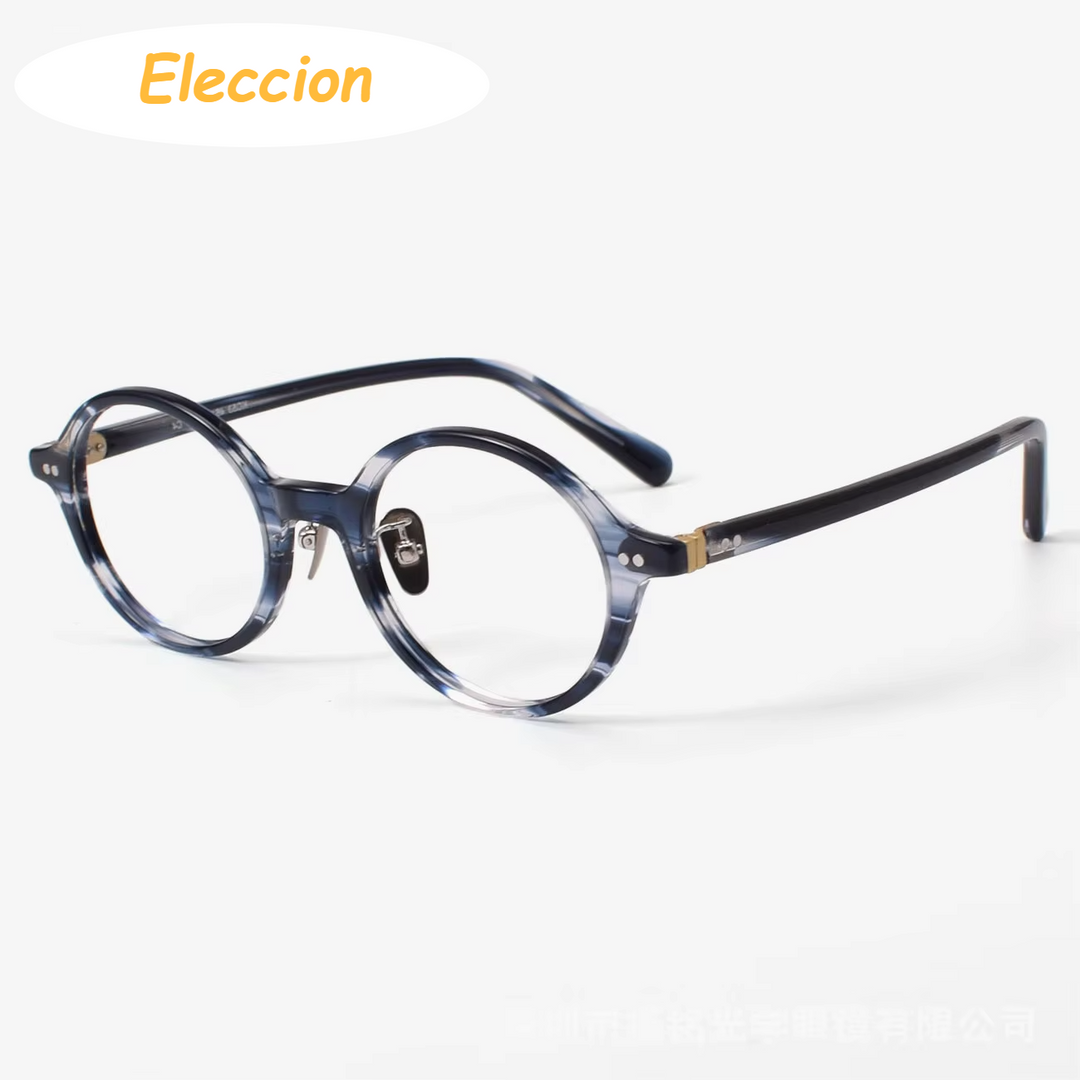 Eleccion Women's Full Rim Round Acetate Eyeglasses 94253 Full Rim Eleccion Blue