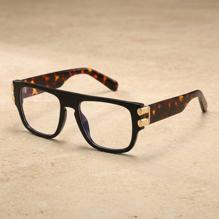 Kocolior 234200 Unisex Full Rim Square Brow Line Big PC Frames — Black Leopard