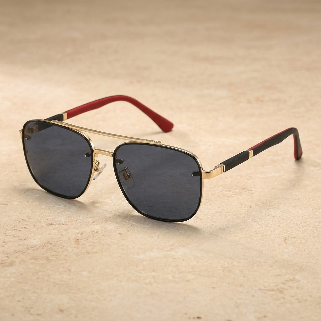 Kocolior 223290 Unisex Full Rim Square Double Bridge Steel Sunglasses — Gold  GRAY
