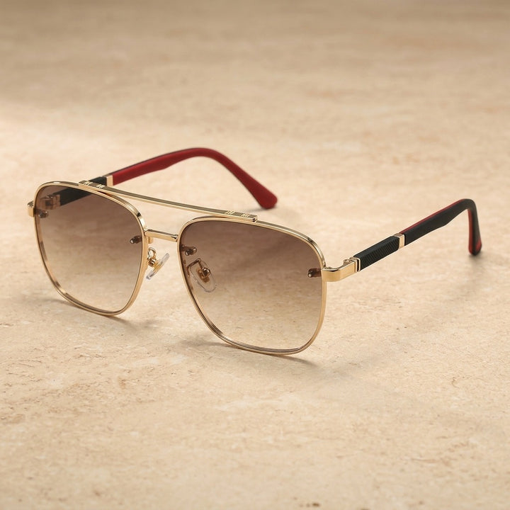 Kocolior 223290 Unisex Full Rim Square Double Bridge Steel Sunglasses — Gold  TEA