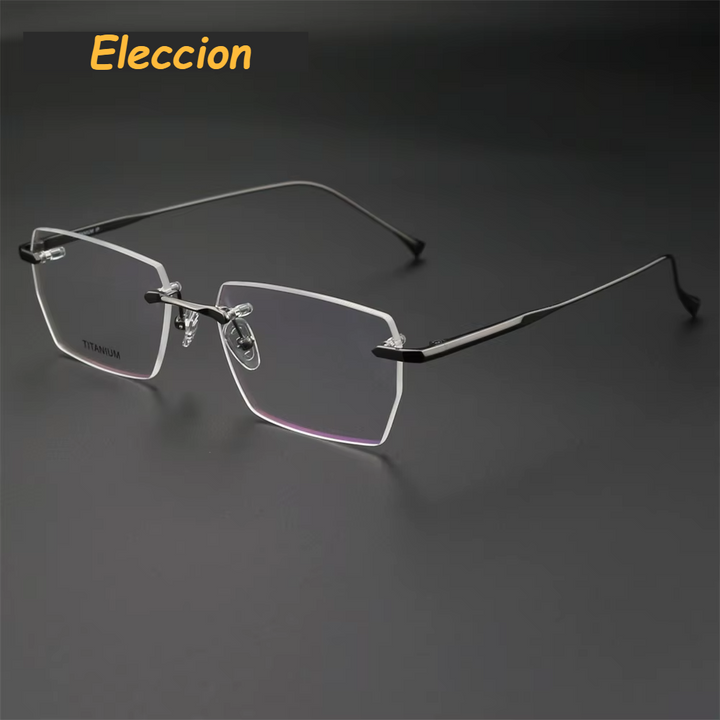 Eleccion Men's Rimless Square Polygon Titanium Eyeglasses 42324 Rimless Eleccion Gray