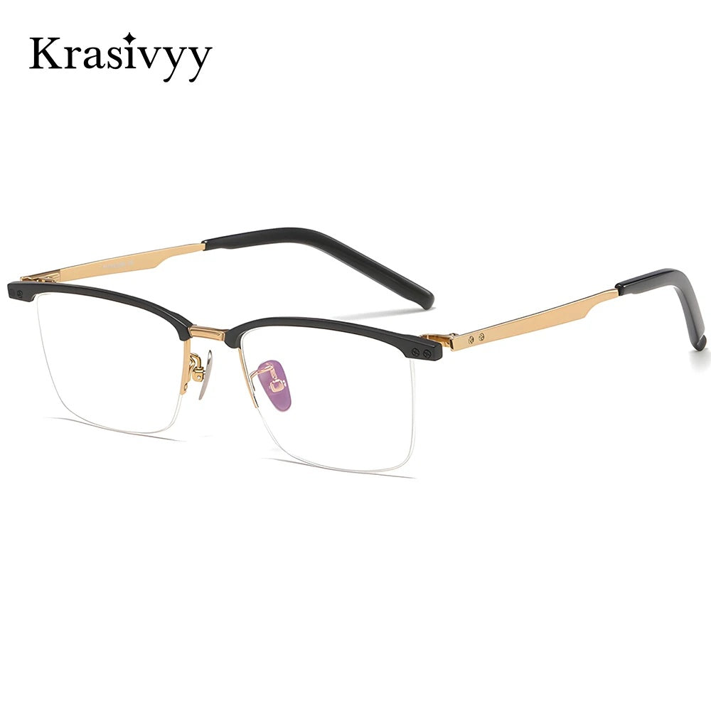 Krasivyy Unisex Semi Rim Square Brow Line Titanium Eyeglasses 318750 — view 1 | Krasivyy at FuzWeb