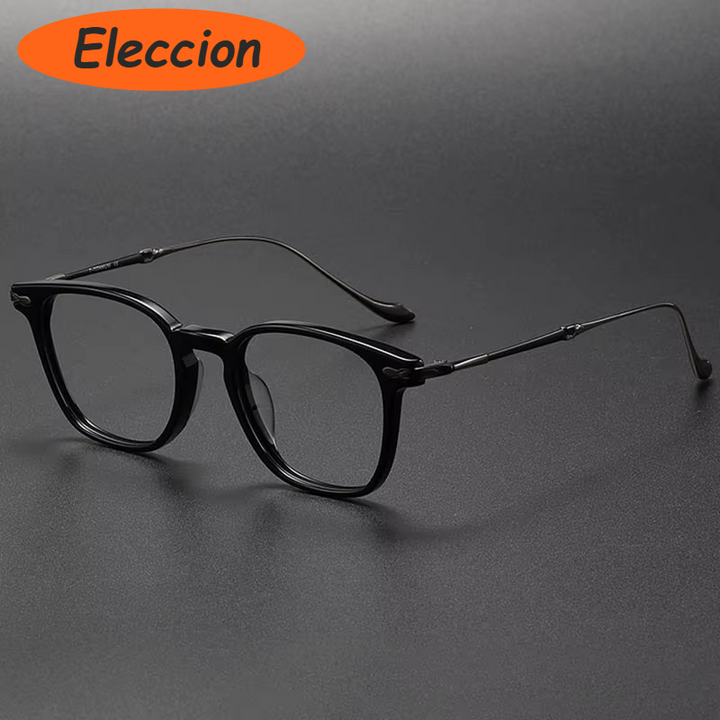 Eleccion Women's Full Rim Square Titanium Acetate Eyeglasses 92052 Full Rim Eleccion Black - Gray