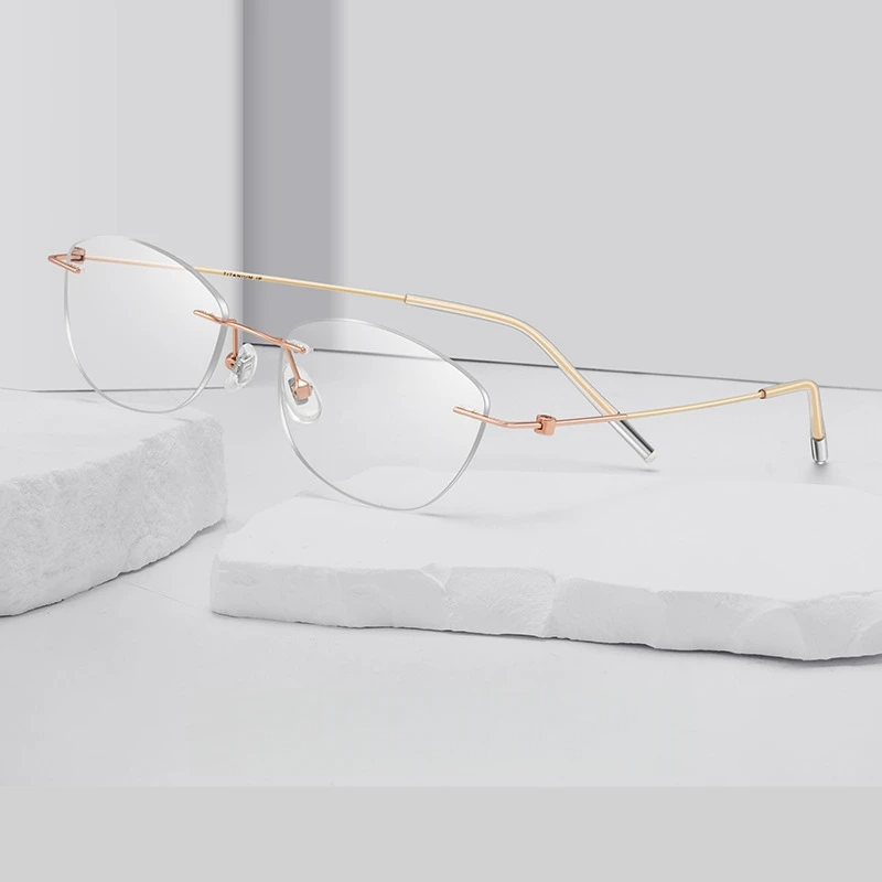 Yimaruili Women's Rimless Putterfly Cat Eye Titanium Eyeglasses 56071