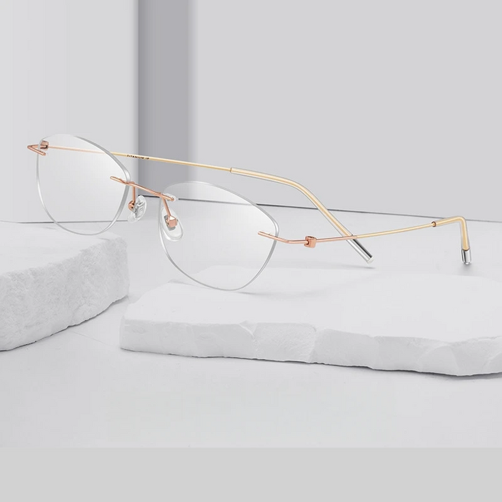 Yimaruili Women's Rimless Putterfly Cat Eye Titanium Eyeglasses 56071