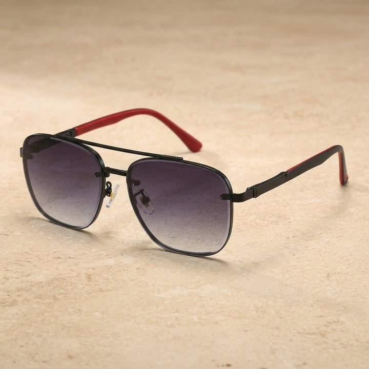 Kocolior 223290 Unisex Full Rim Square Double Bridge Steel Sunglasses — Black  GRAY