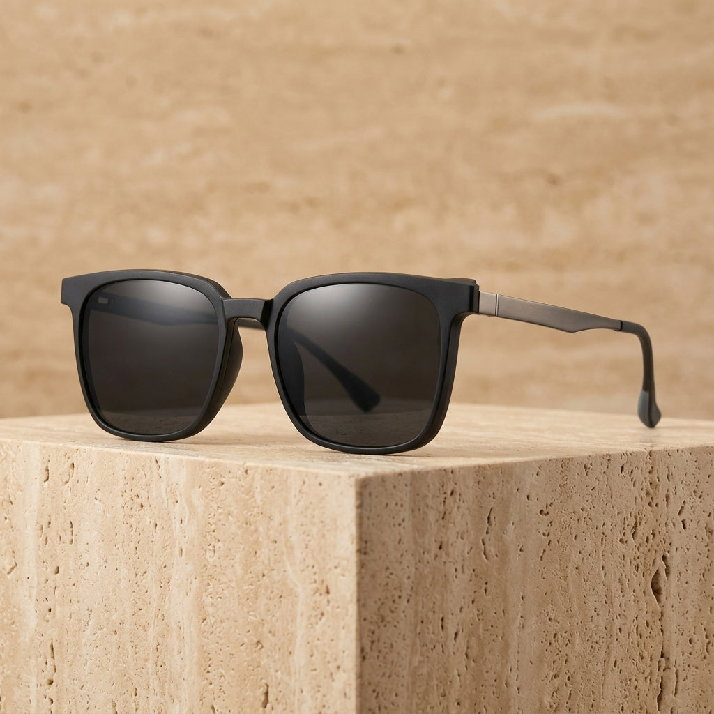 Chashma Ottica Unisex Full Rim Square Tr 90 Titanium Eyeglasses Clip On Sunglasses 21907 - Matte Black