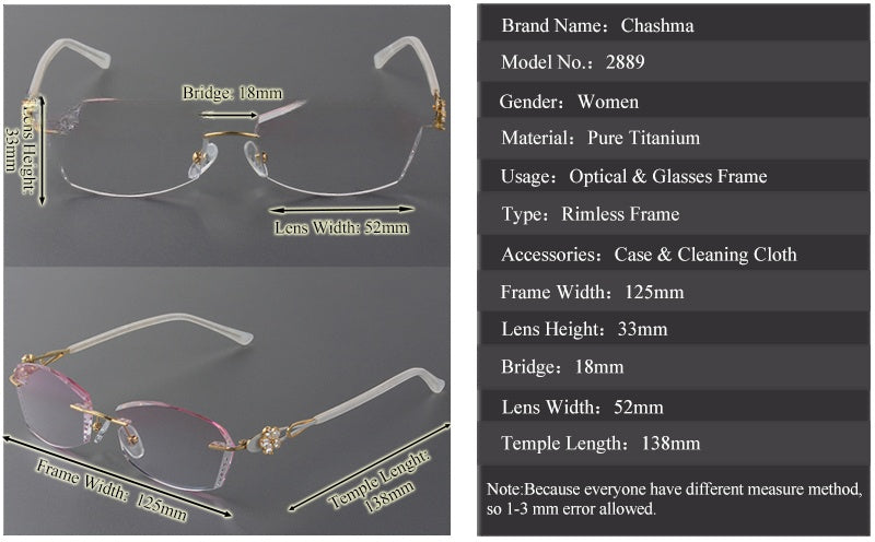 Chashma Ochki Womens Rimless Oval Titanium Eyeglasses 28894 — view 1 | Chashma Ochki at FuzWeb
