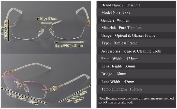 Chashma Ochki Womens Rimless Oval Titanium Eyeglasses 28894 — view 1 | Chashma Ochki at FuzWeb