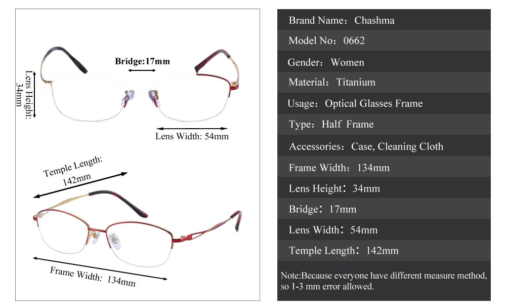 Chashma Womens Semi Rim Oval Square Titanium Eyeglasses 770662 — view 1 | Chashma at FuzWeb
