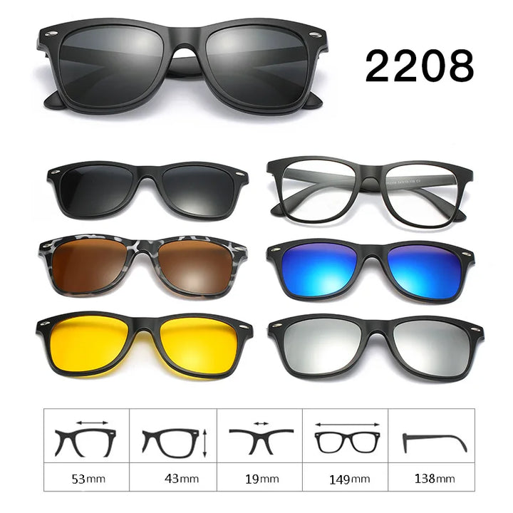 Hdcrafter Unisex Full Rim Acetate Frame 6 In 1 Polarized Magnetic Clip On Sunglasses.