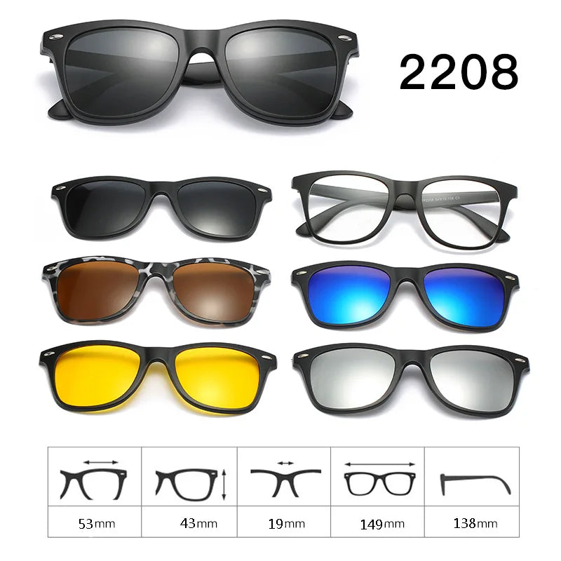 Hdcrafter Unisex Full Rim Acetate Frame 6 In 1 Polarized Magnetic Clip On Sunglasses.