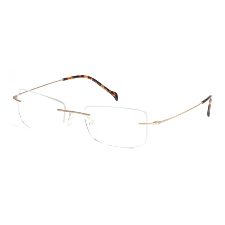 Chashma Ottica Mens Rimless Square Titanium Eyeglasses 16008 - Gold