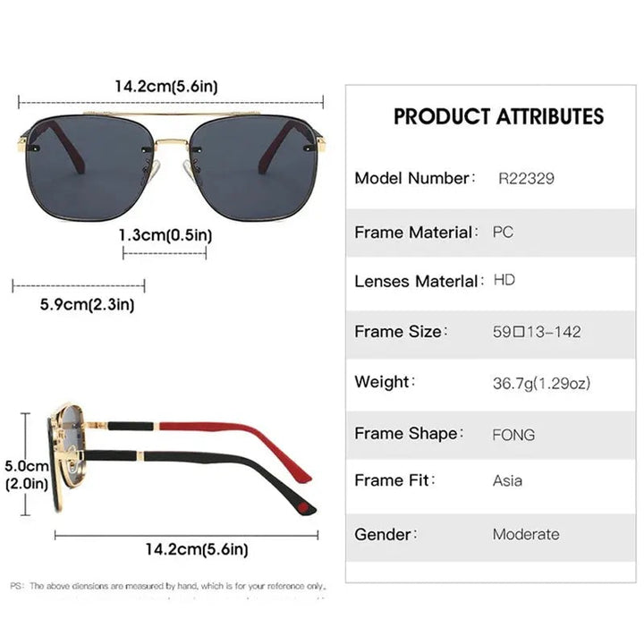 Kocolior 223290 Unisex Full Rim Square Double Bridge Steel Sunglasses — Size Chart