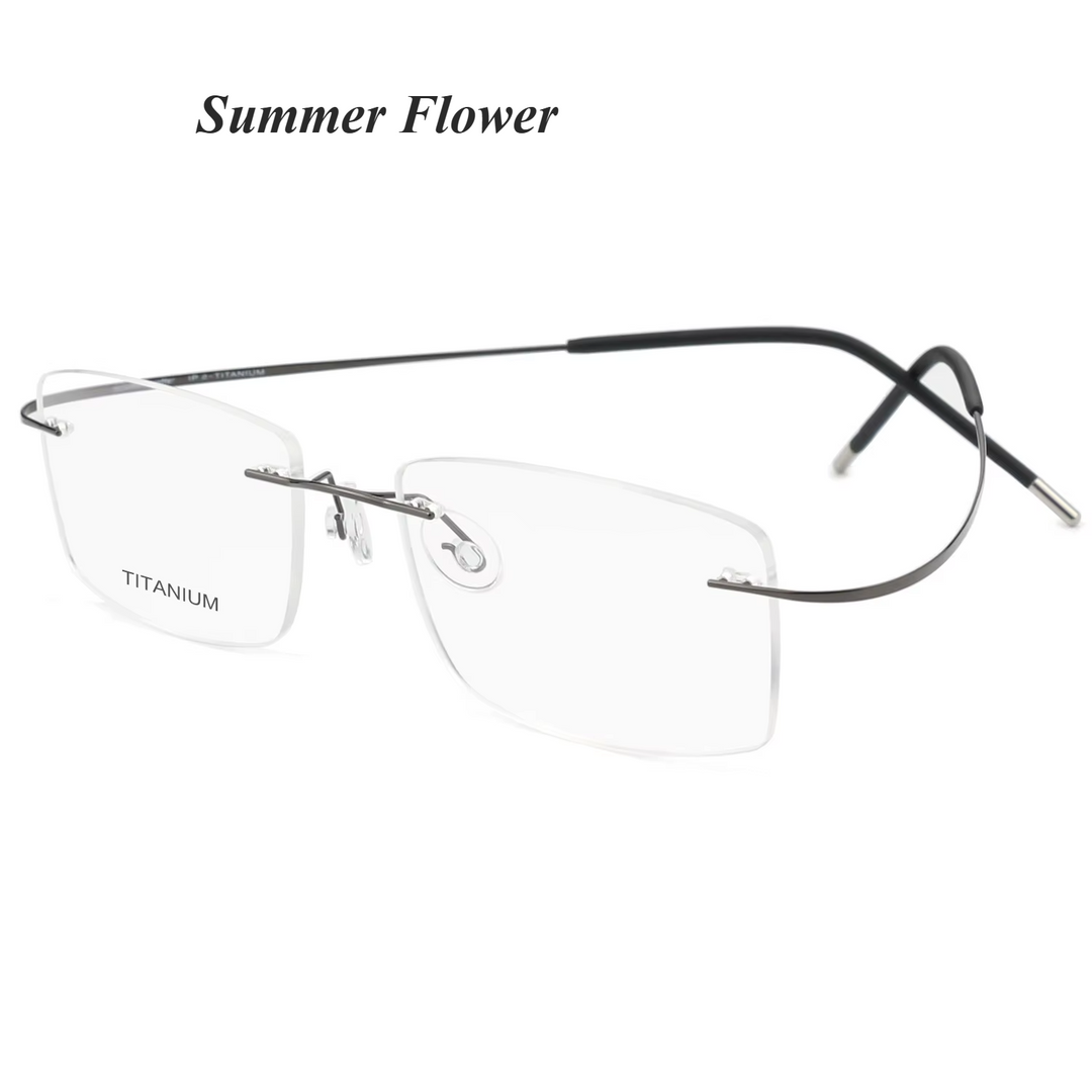 Summer Flower Unisex Rimless Square Titanium Eyeglasses 81019 Rimless Summer Flower