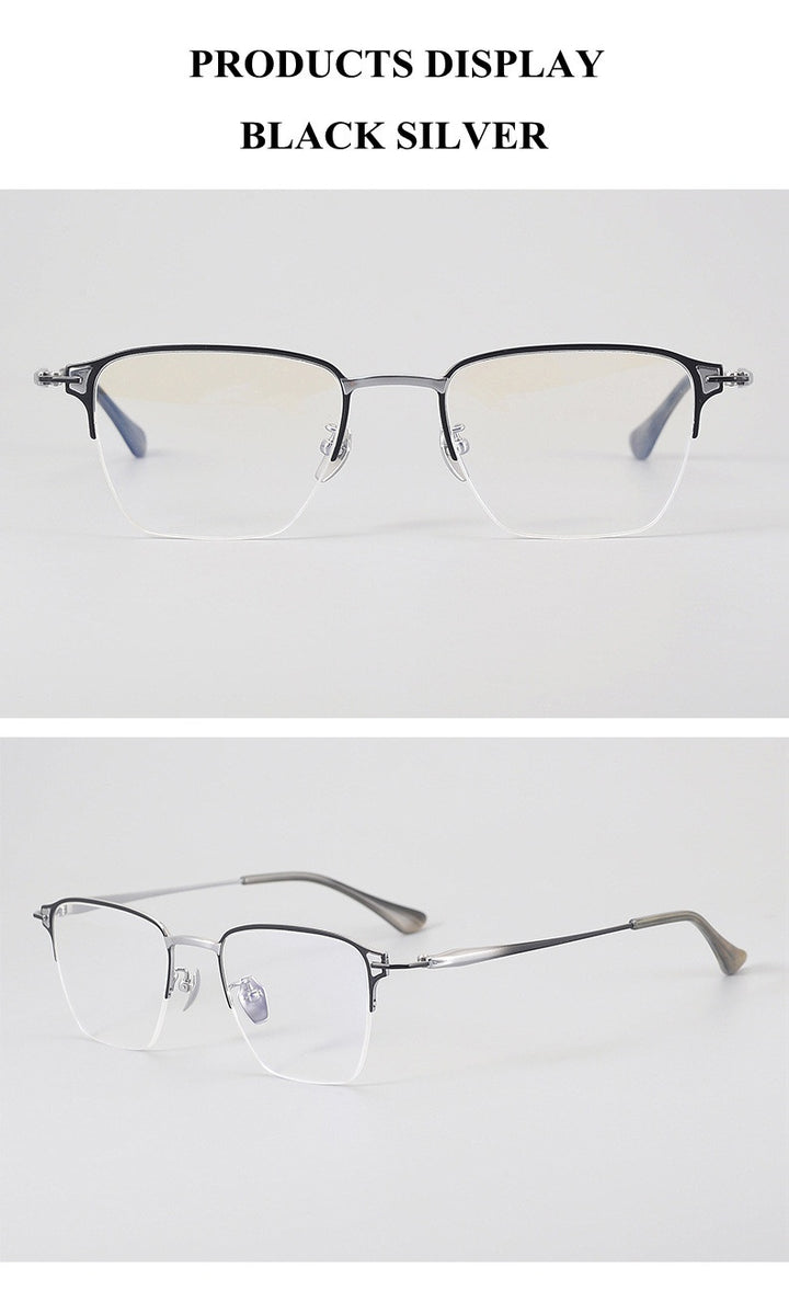 Chashma Unisex Semi Rim Big Polygon Square Titanium Eyeglasses 881485.
