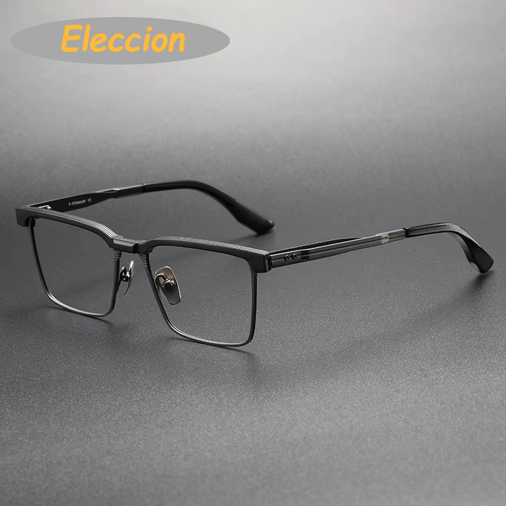 Eleccion Unisex Full Rim Square Acetate Titanium Eyeglasses 942137 Full Rim Eleccion Black - Gray