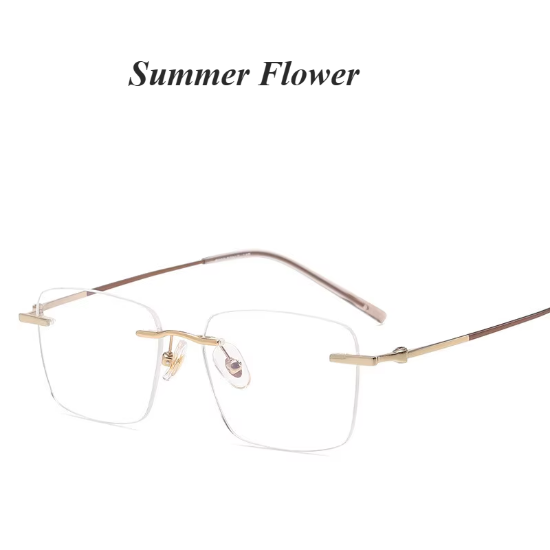 Summer Flower Women's Rimless Square Titanium Eyeglasses 60492 Rimless Summer Flower