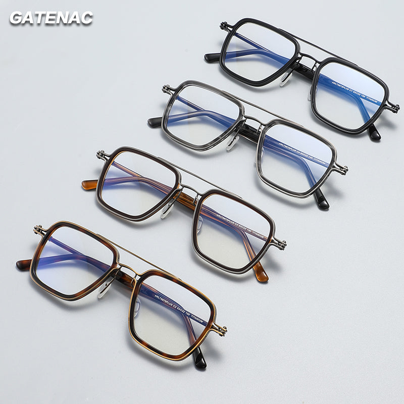Gatenac Unisex Full Rim Big Square Double Bridge Acetate Titanium Photochromic Reading Glasses 5 — view 2 | Gatenac at FuzWeb