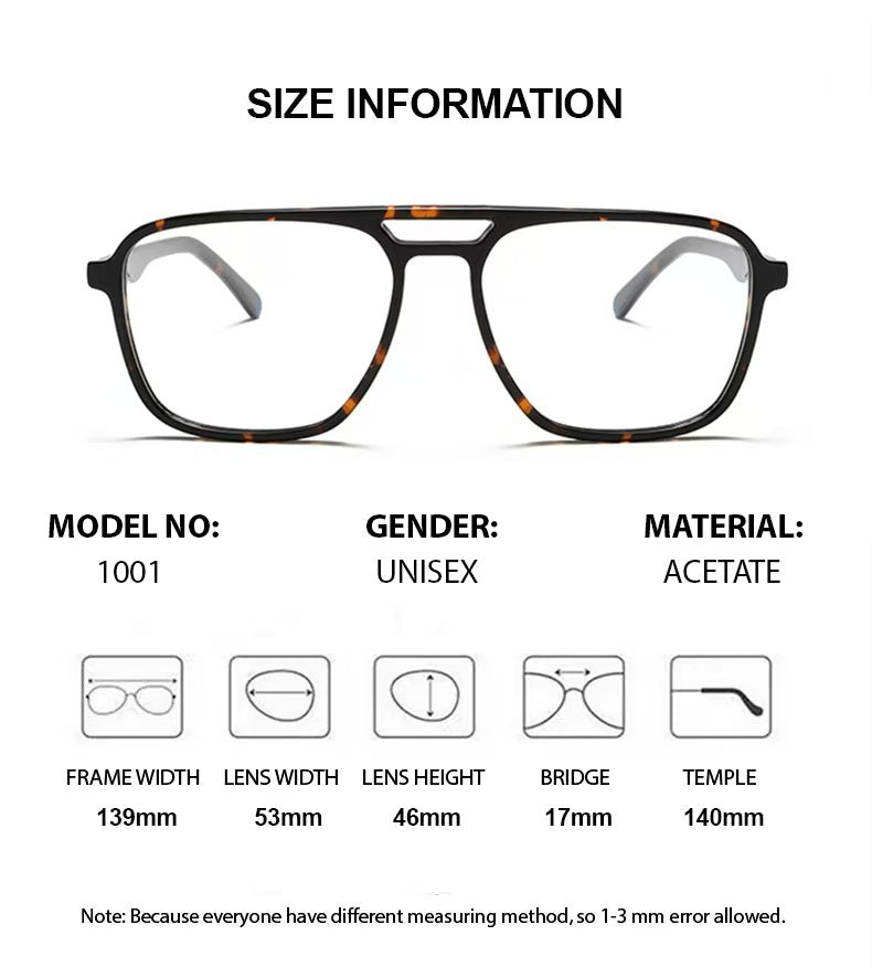 Summer Flower Womens Full Rim Square Double Bridge Acetate Eyeglasses 61001 — view 1 | Summer Flower at FuzWeb