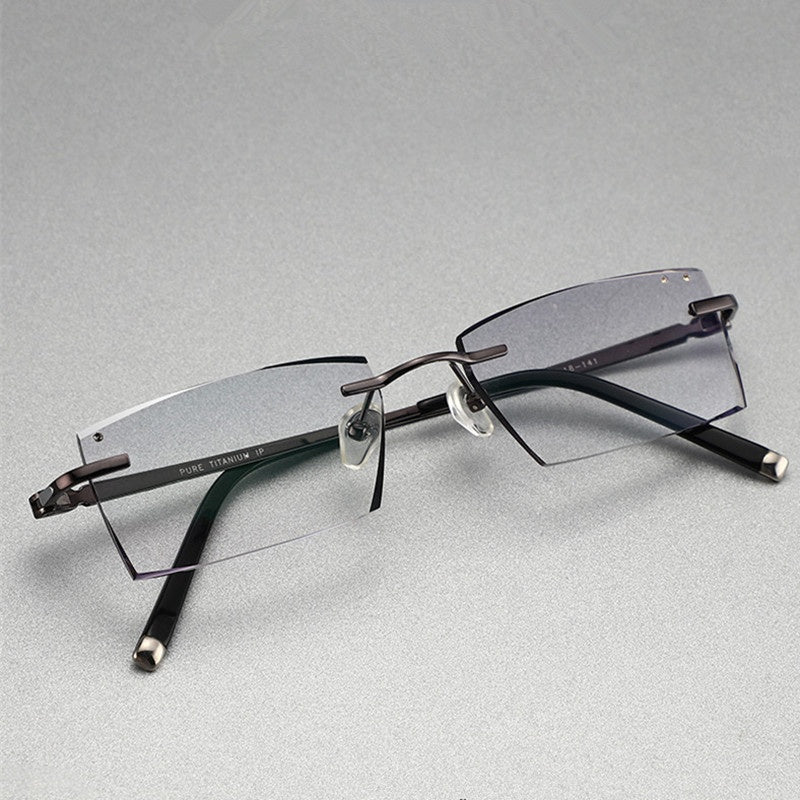 Chashma Ottica Men's Rimless Square Titanium Eyeglasses Tint Lenses 9090.