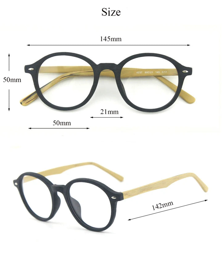 Hdcrafter Unisex Full Rim Round Oval Wood Metal Frame Eyeglasses 4237 — view 15 | Hdcrafter Eyeglasses at FuzWeb