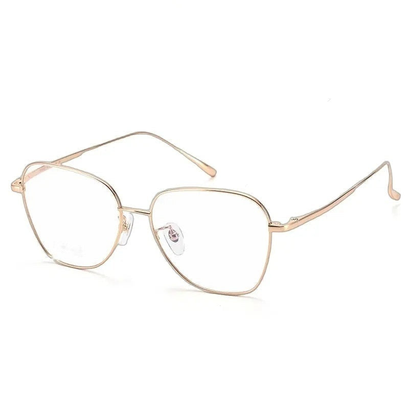 Chashma Ottica Unisex Full Rim Flat Top Oval Titanium Eyeglasses 83794 - Gold